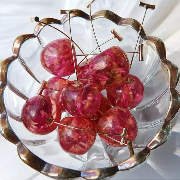 Cherry Gold Drop Earrings - Picture 4 of 10